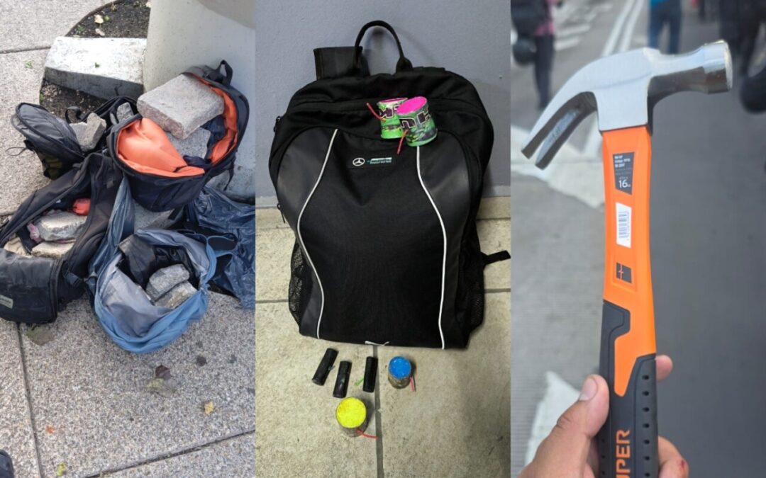 Policía CDMX frena a grupo que llevó rocas y herramienta a marcha por Palestina