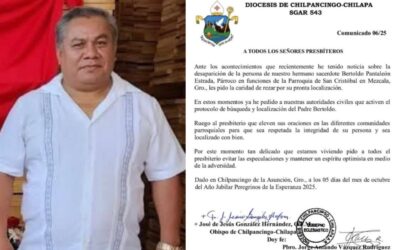 Sacerdote desaparece en Guerrero; Diócesis de Chilpancingo exige su localización