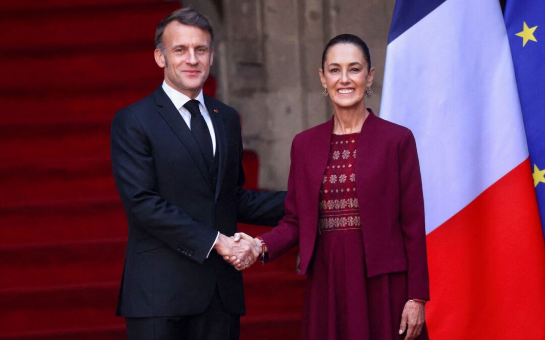 Claudia Sheinbaum se reúne con el presidente Emmanuel Macron en Palacio Nacional