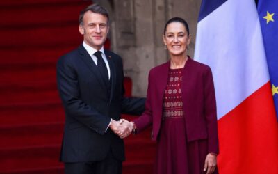 Claudia Sheinbaum se reúne con el presidente Emmanuel Macron en Palacio Nacional