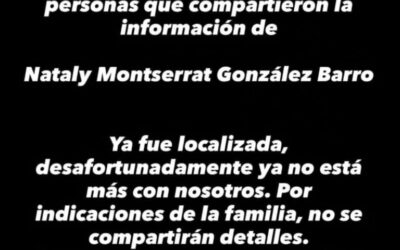 Localizan sin vida a Nataly Montserrat, familiar de la esposa de Capi Pérez