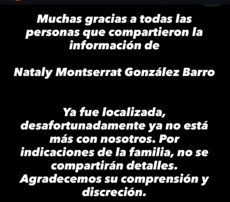 Localizan sin vida a Nataly Montserrat, familiar de la esposa de Capi Pérez