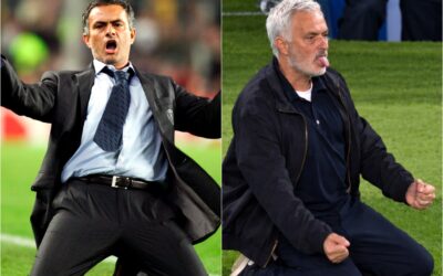 Otro rodillazo de Mou en el Camp Nou 20 años después